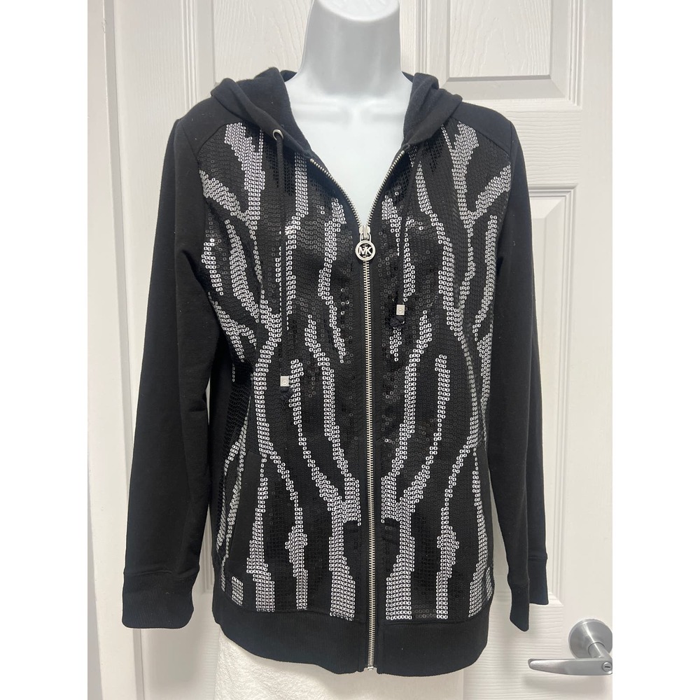 Michael Kors Zip Up Hoodie Women's Size Small Black small sequins sale!!